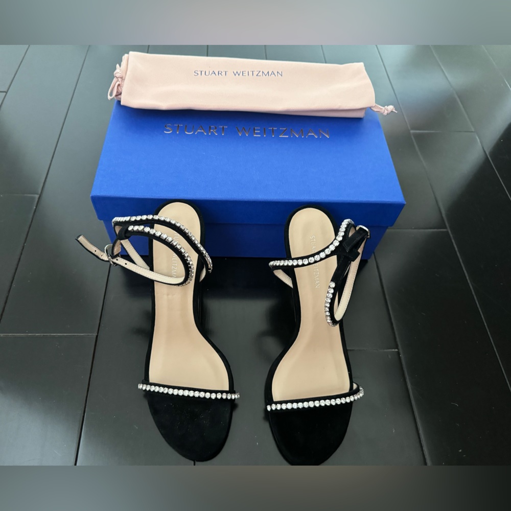 Brand New In Box Stuart Weitzman 95 Dancer Crystal Black Suede Heels size 6.5